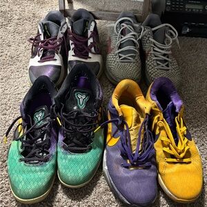 4 pairs of Kobe’s, all used, all OG pairs. No boxes, sizes range between 11.5-12
